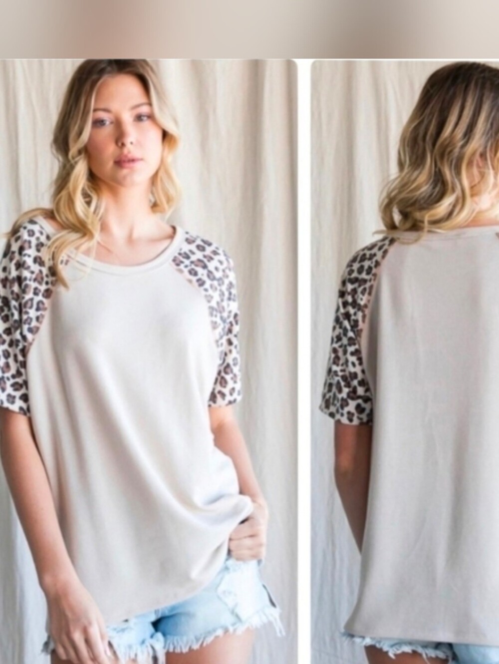 Leopard Sleeve Cream Top